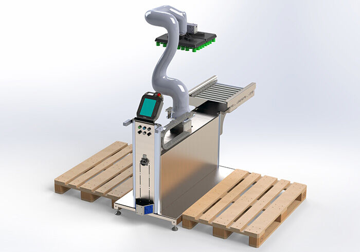 Introducing the new Cobot End of Line Palletiser from Phoenix Handling Solutions Combined with our Nipper Automated Guided Vehicle